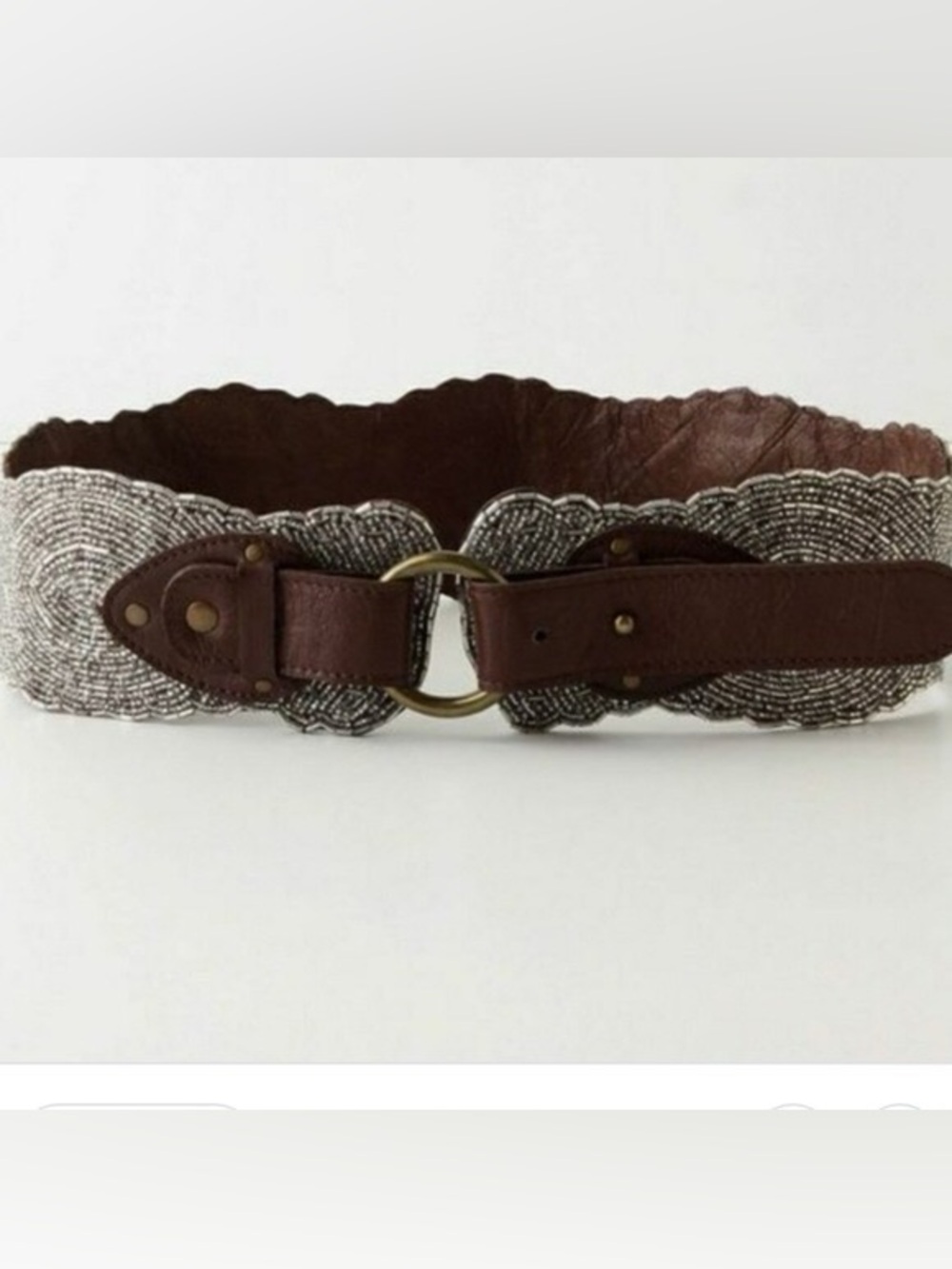 Anthropologie Jasper Beaded Belt with Brown Leather